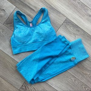 Victoria’s Secret VS Pink Seamless Workout Turquoise Blue Marl Set NWT